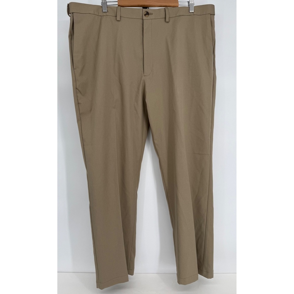Haggar Mens Cool Right Performance Dress Pants Khaki Classic Fit Sz 44x30